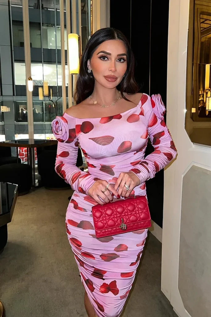 Rose Petal Print Midi Dress for a Dinner Date