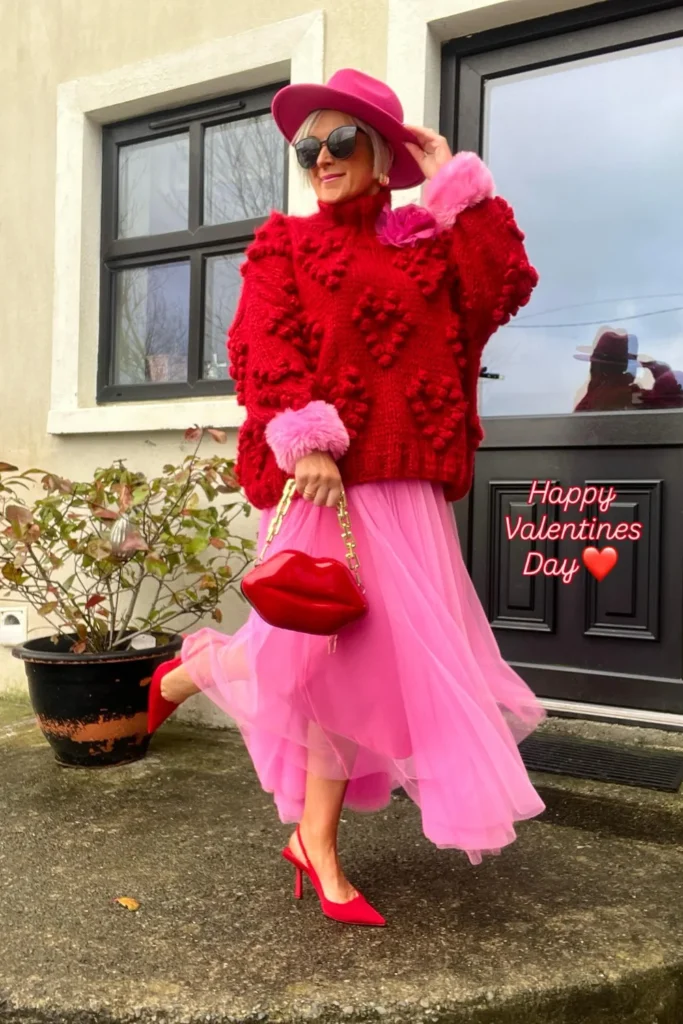 Red Heart Knit Sweater and a Pink Tulle Skirt