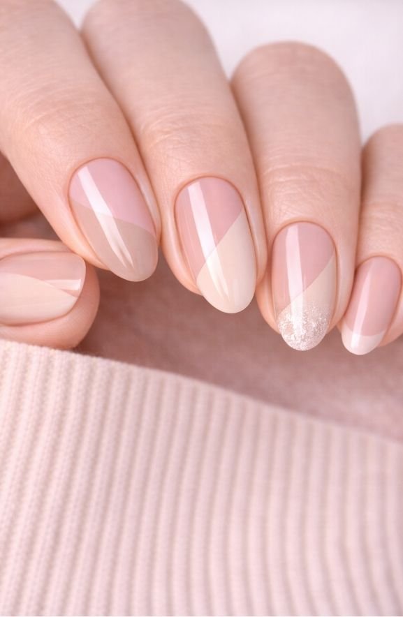 Blush and Nude Color-Blocked Nails