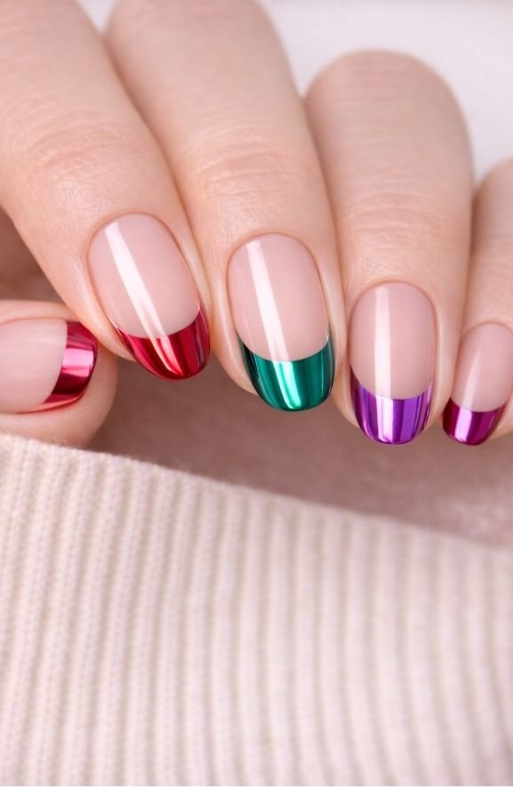 Chrome French Tips in Jewel Tones