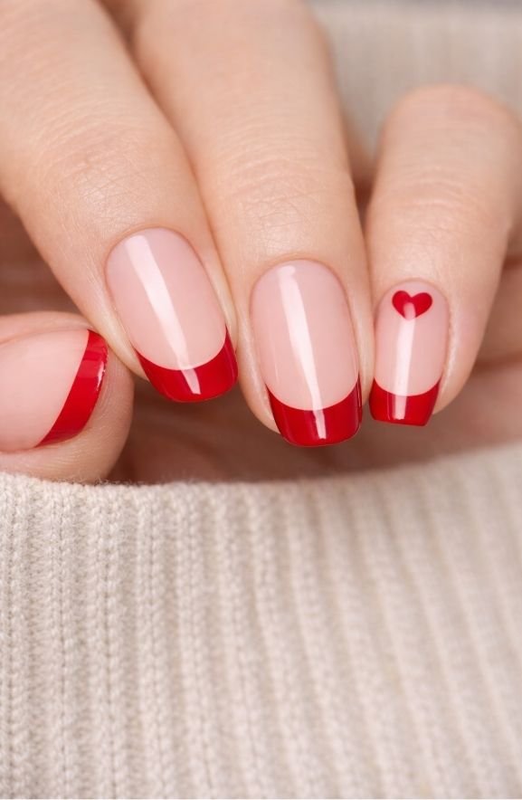 Classic Red French Tips With a Valentine's Twist