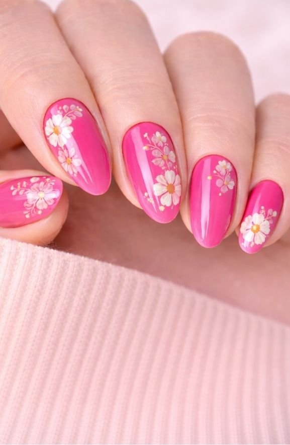 Floral Designs on Hot Pink Base