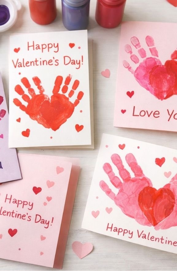 Valentine's Day Heart Handprint Cards