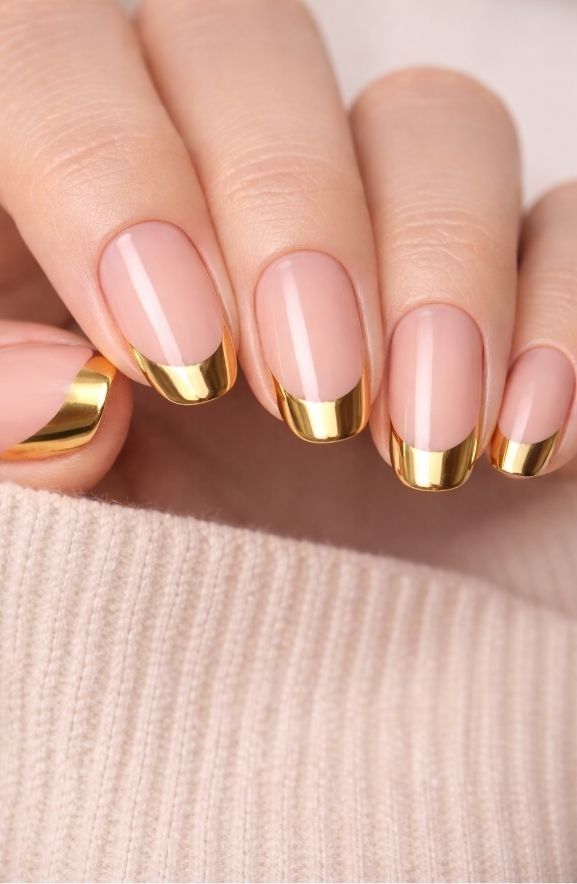 Nude Base With Metallic Gold Tips