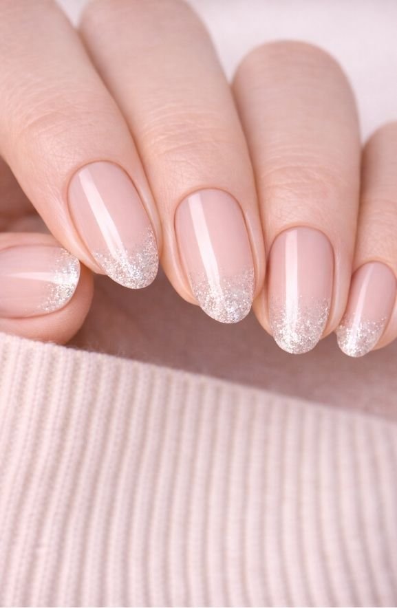 Pale Pink Nude With Glitter Tips