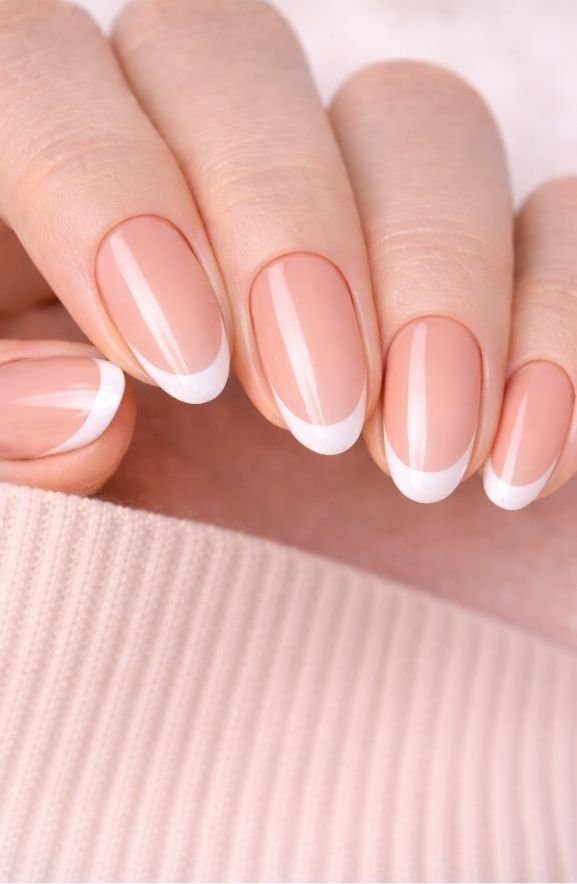 Peachy Nude With White French Tips