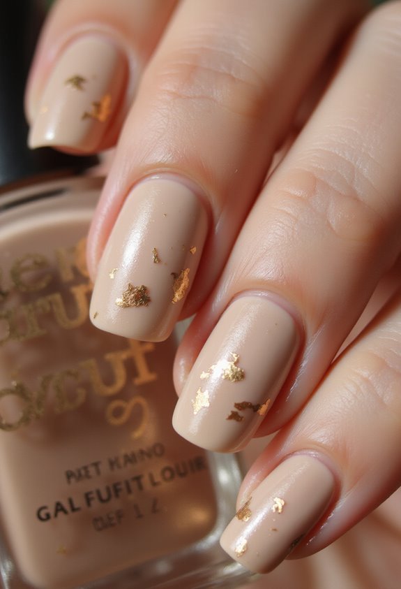 creamy nude opaque gold leaf glossy topcoat