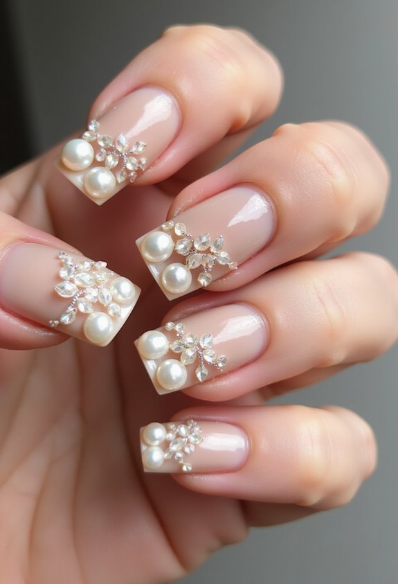 elegant champagne nails with pearlescent accents