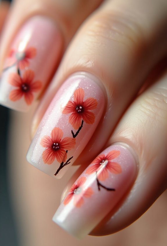 elegant romantic cherry blossom manicure