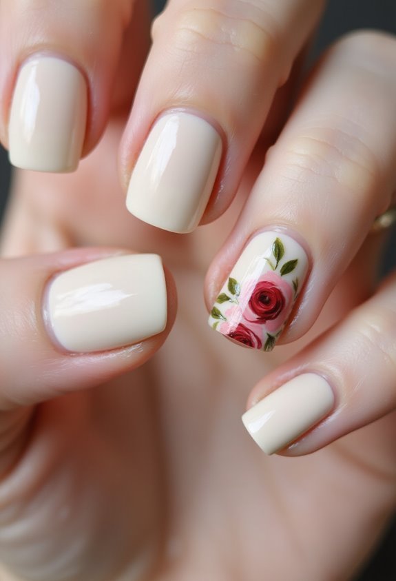 elegant romantic floral accent nail