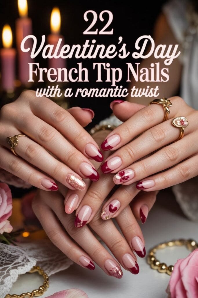 french tip valentines day nails