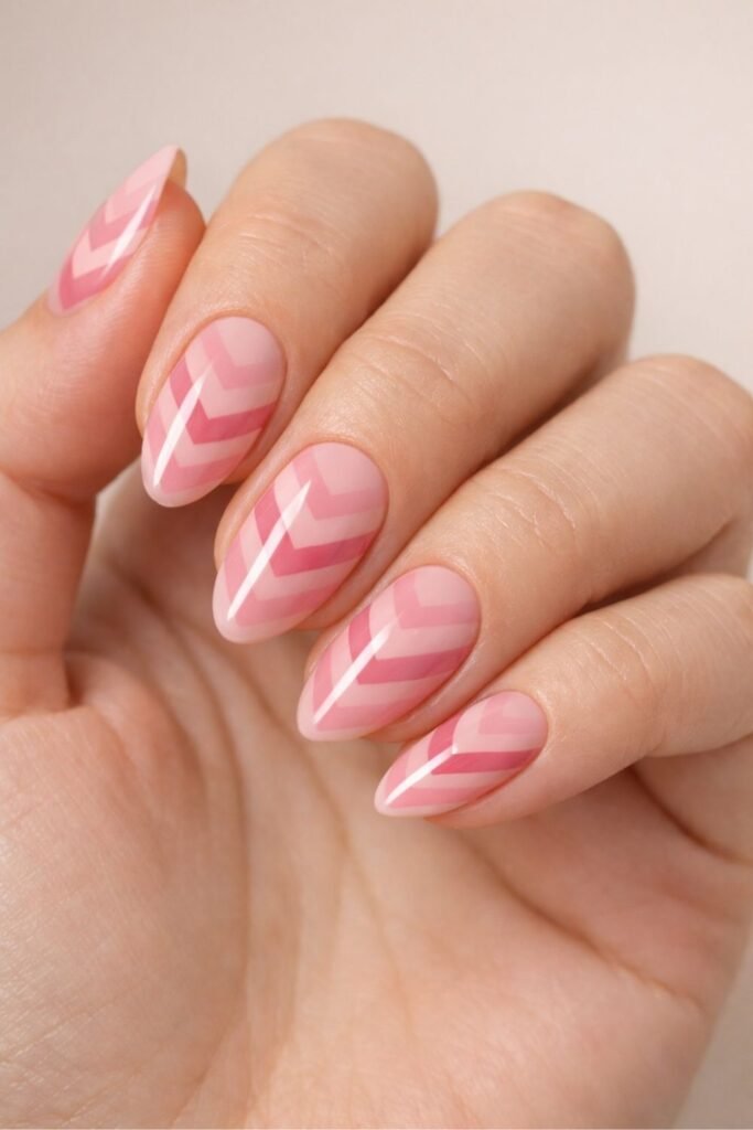 Pink Chevron Stripes With Glossy Finish