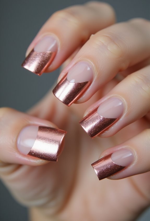 luxurious rose gold chrome french tips