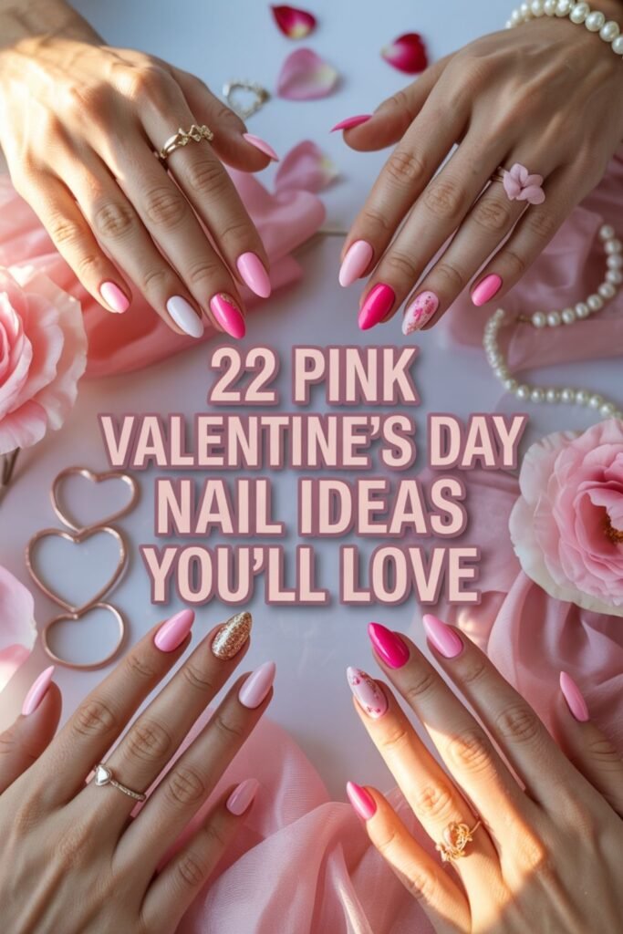 pink valentines day nails