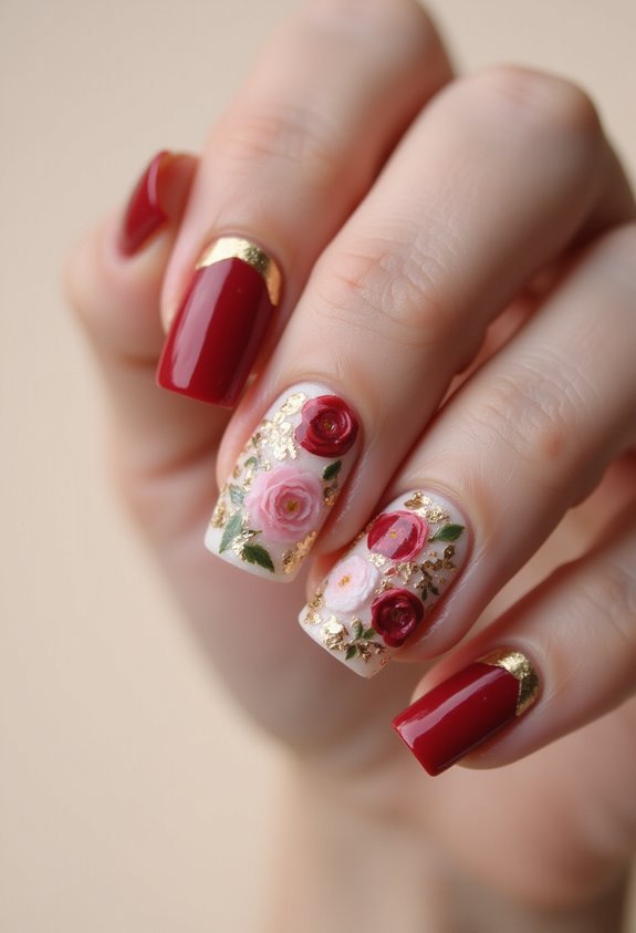 romantic floral square nail designs