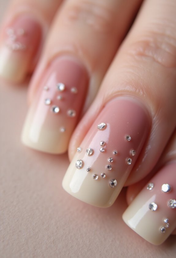 romantic gradient sparkly diamond nail art