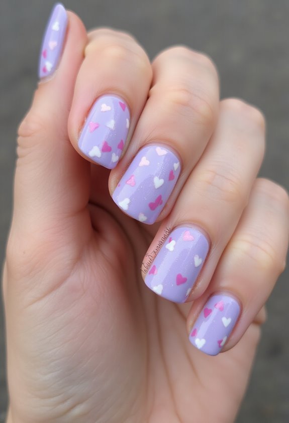 romantic lavender hearts elegant manicure
