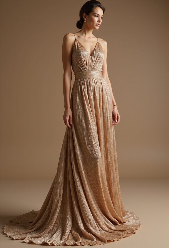 shimmering pleated ethereal champagne