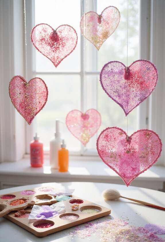 sparkling glitter heart window decor