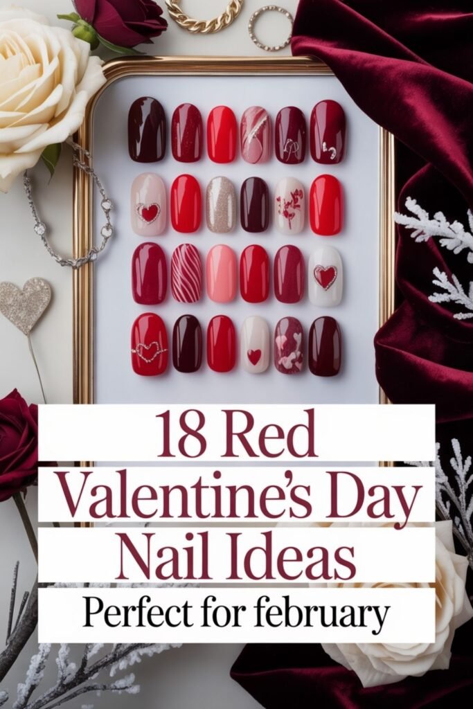 red valentines day nails