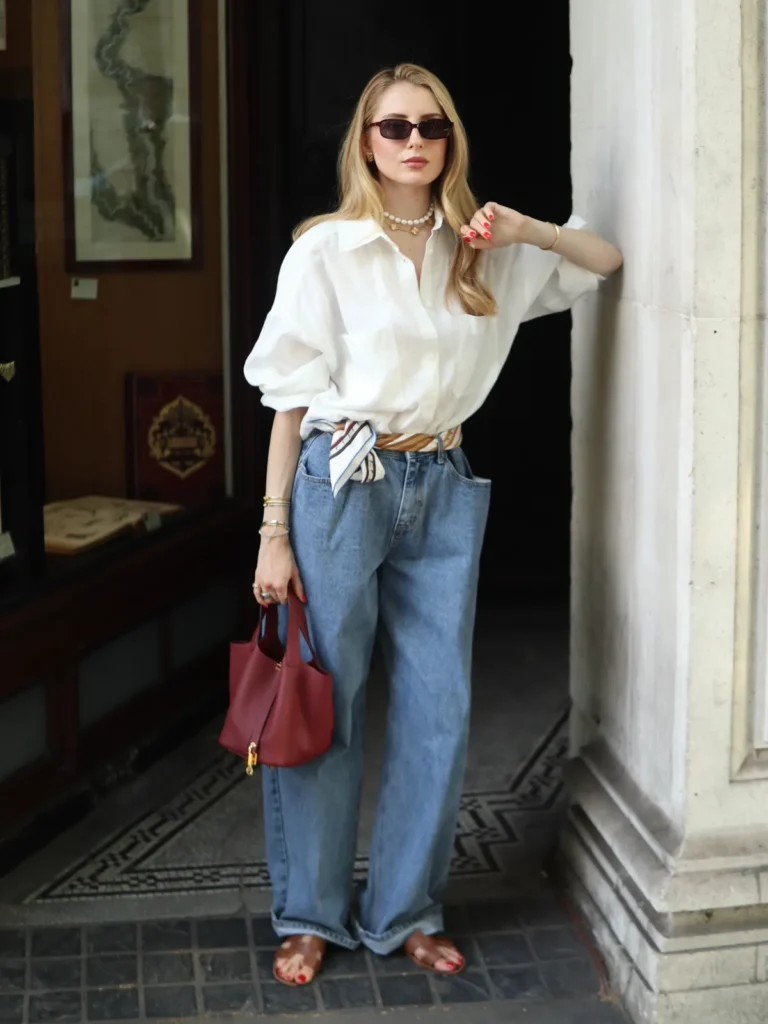 A White Linen Shirt and a Silk Scarf Belt