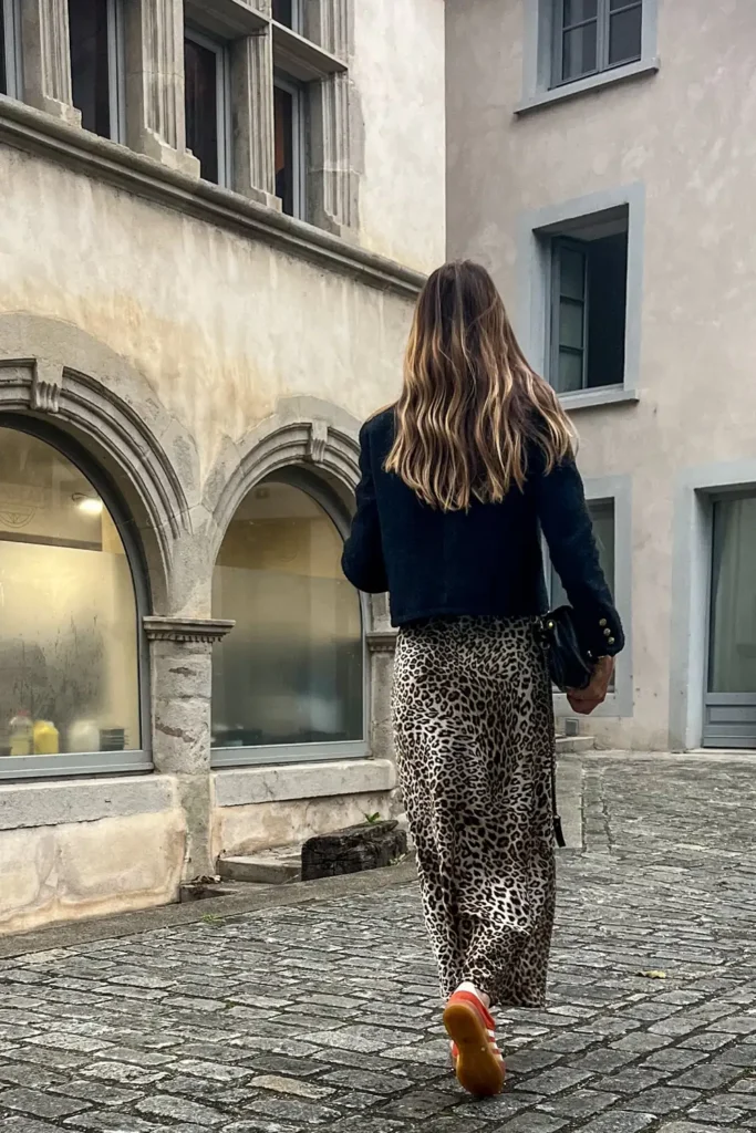 Leopard Print Maxi Skirt With a Cropped Black Jacket