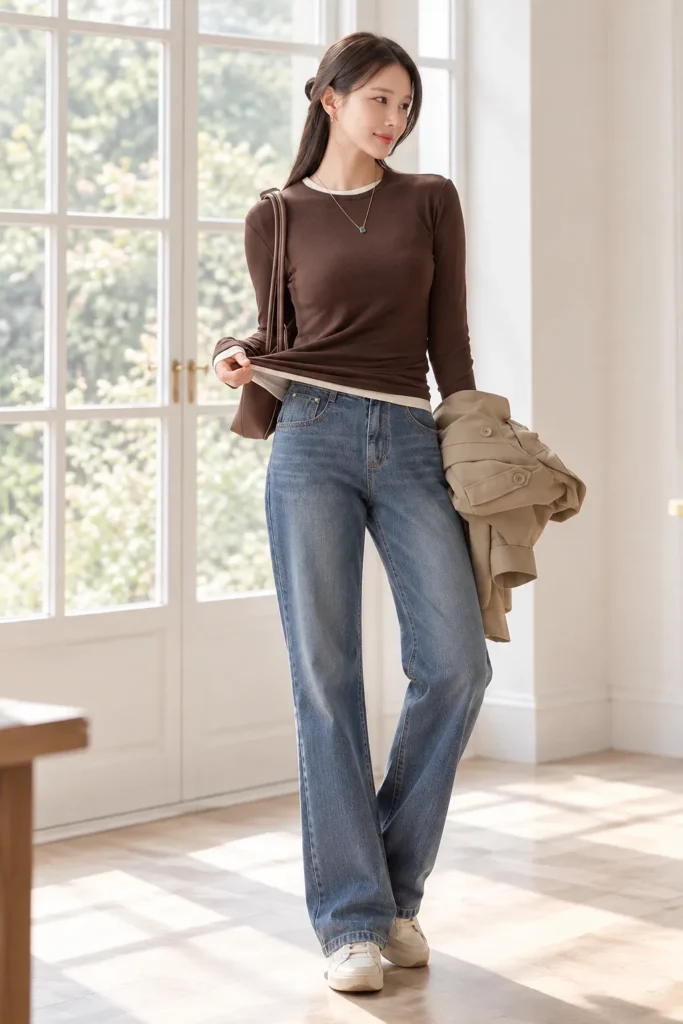 The Layered Look Tee With Straight Blue Jeans