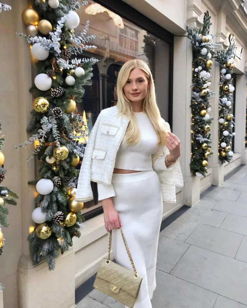 A Ribbed Knit Set Under a Tweed Jacket