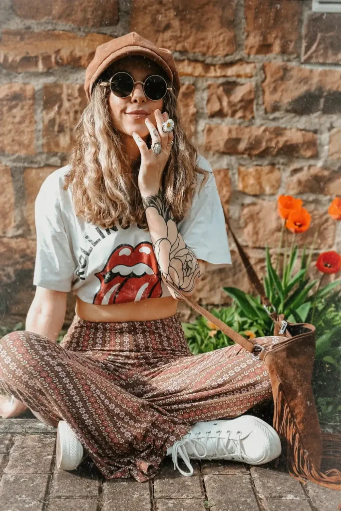 A 70s Inspired Work Outfit With Retro Print Pants