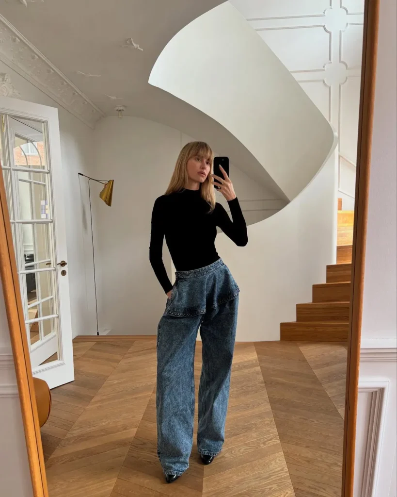 Peplum Waist Jeans and a Black Mock Neck