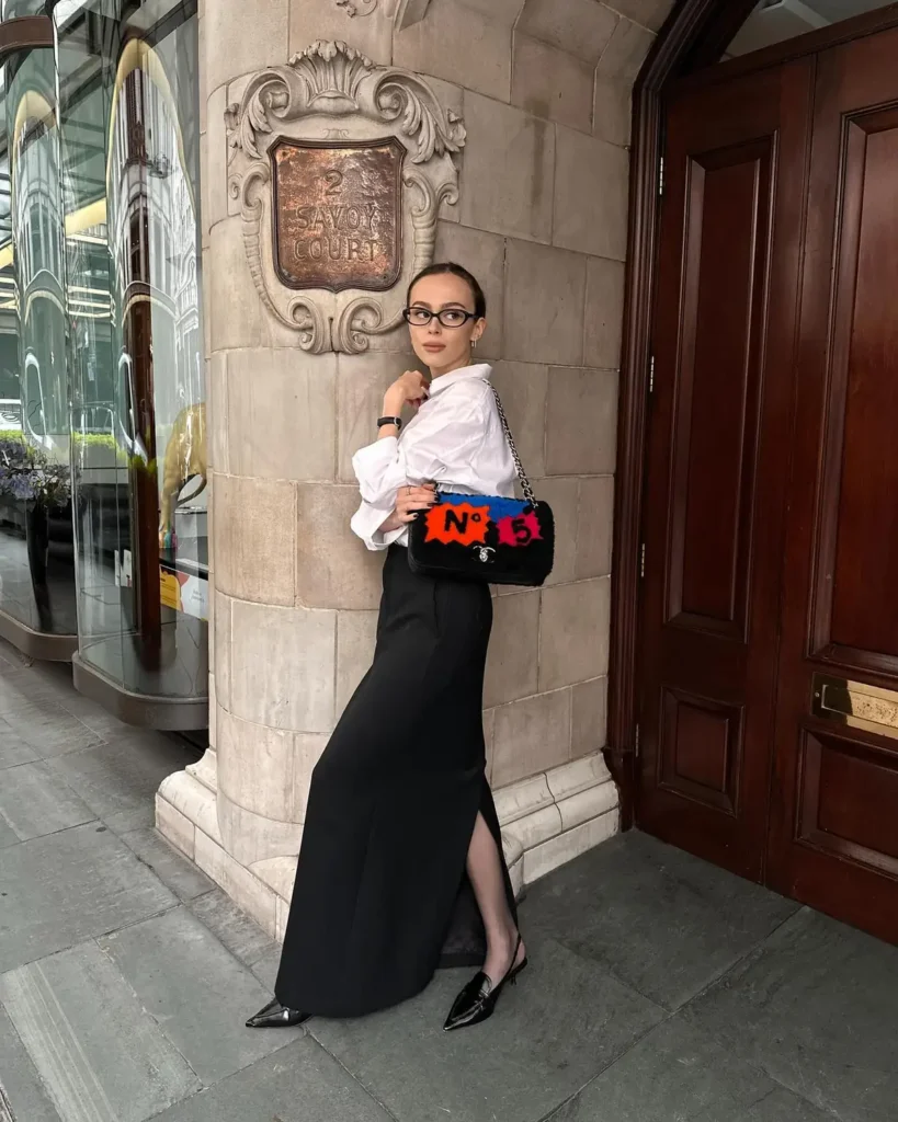 White Shirt and a Black Column Skirt