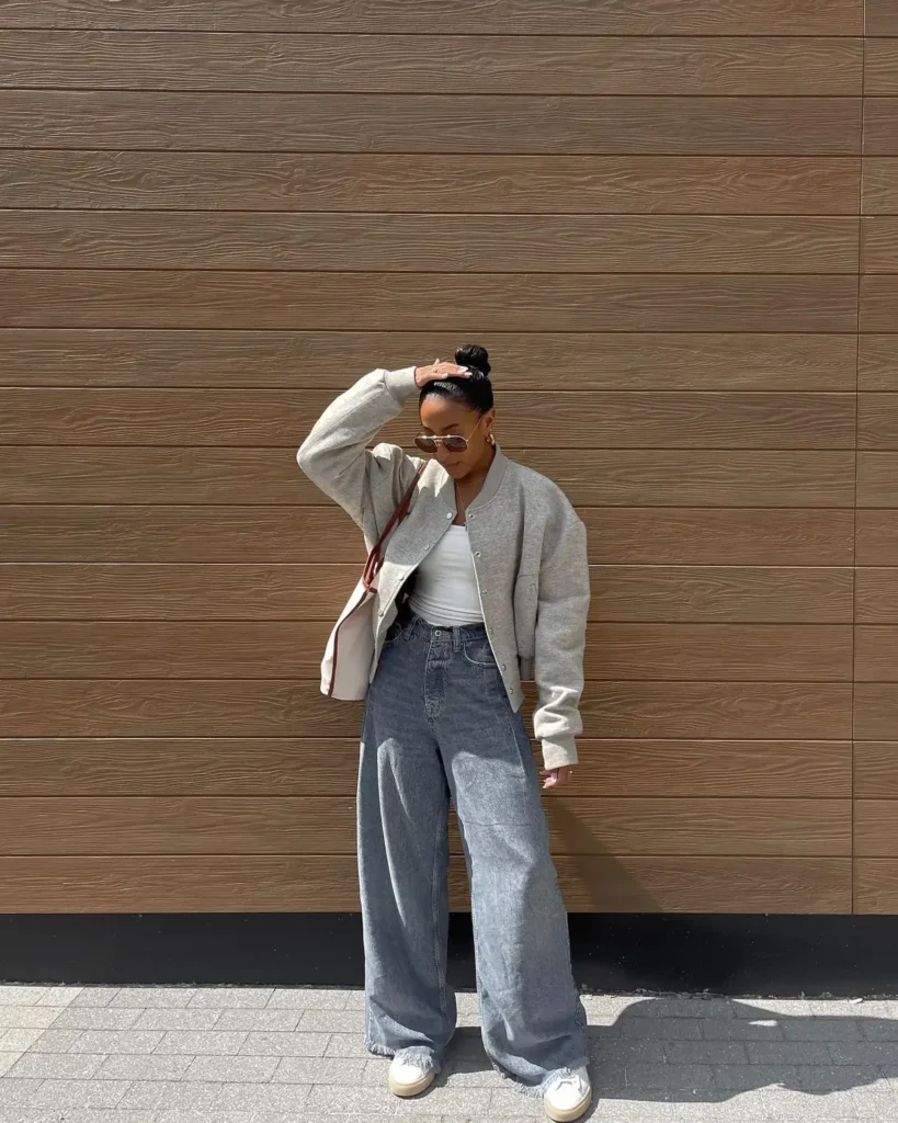 A Gray Wool Bomber, White Sneakers, and a Frayed Hem