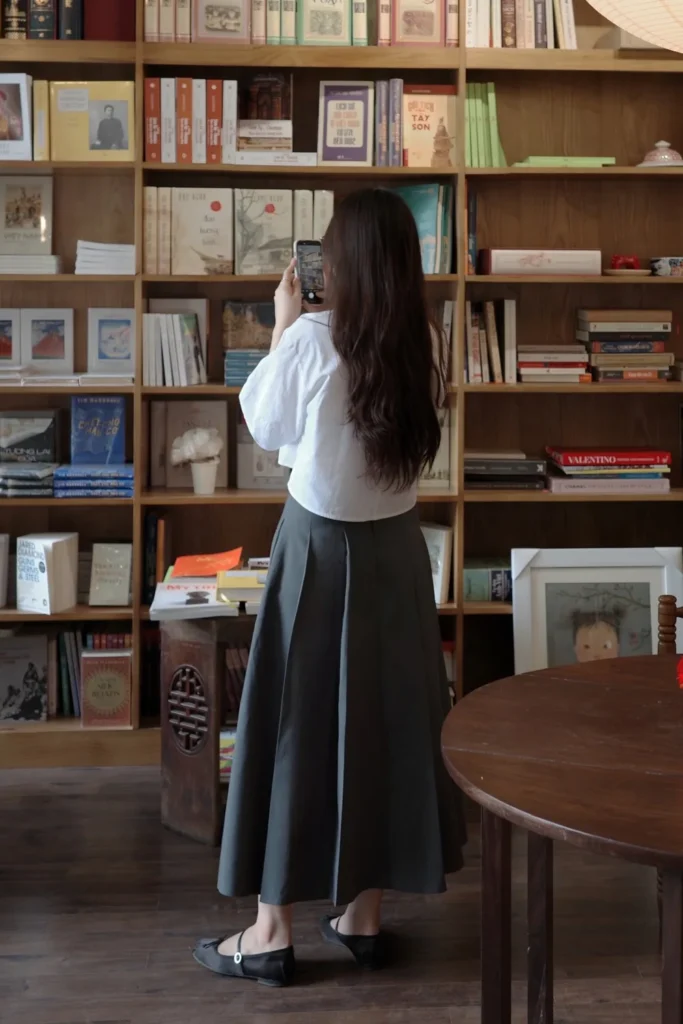 Charcoal Pleated Maxi Skirt With a Cropped White Shirt