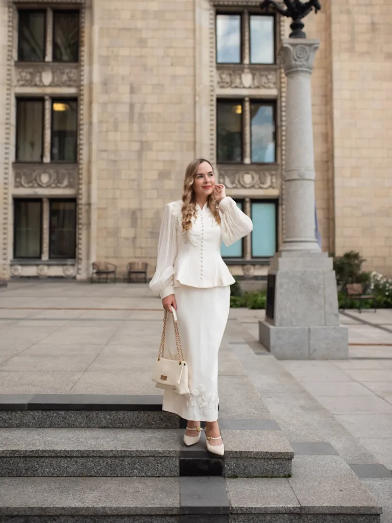 The Ivory Peplum Jacket and Column Skirt