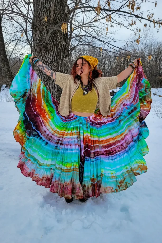 Tie Dye Tiered Maxi Skirt and a Knit Cardigan
