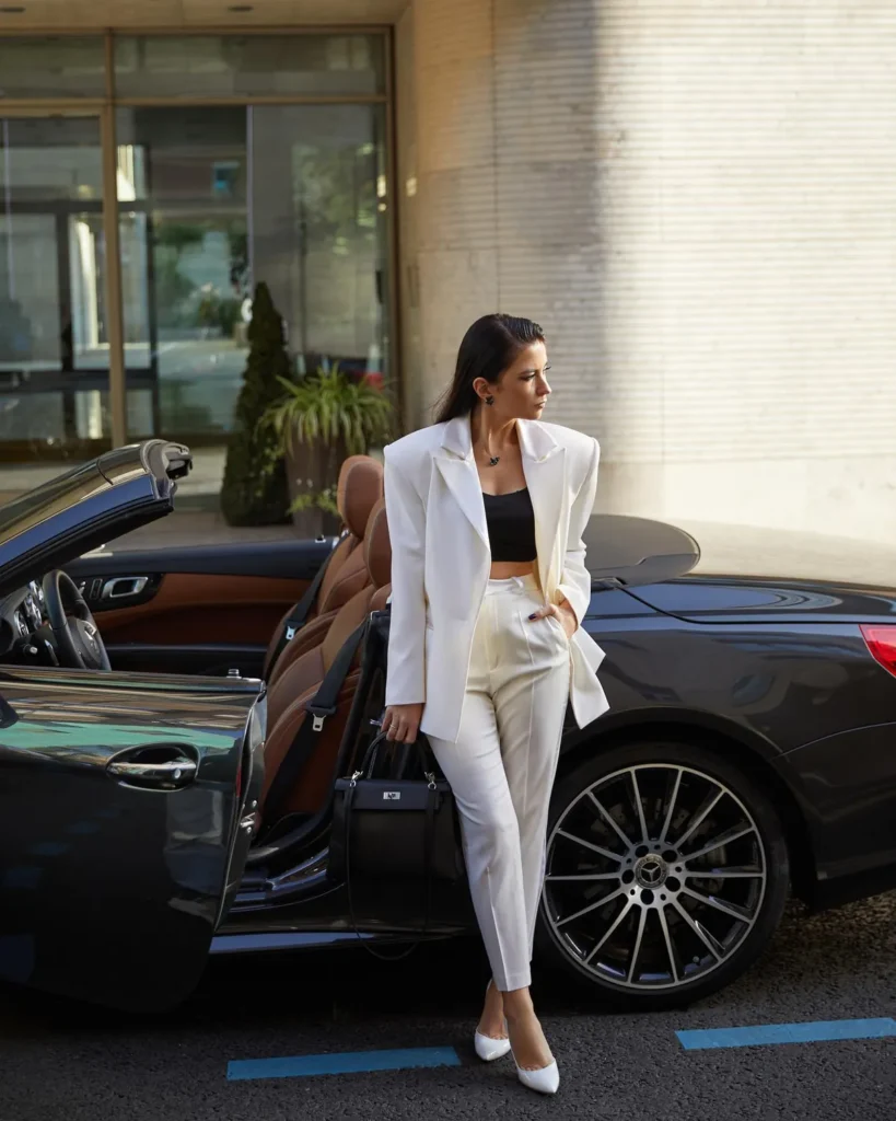An Oversized White Blazer and Cream Tapered Trousers