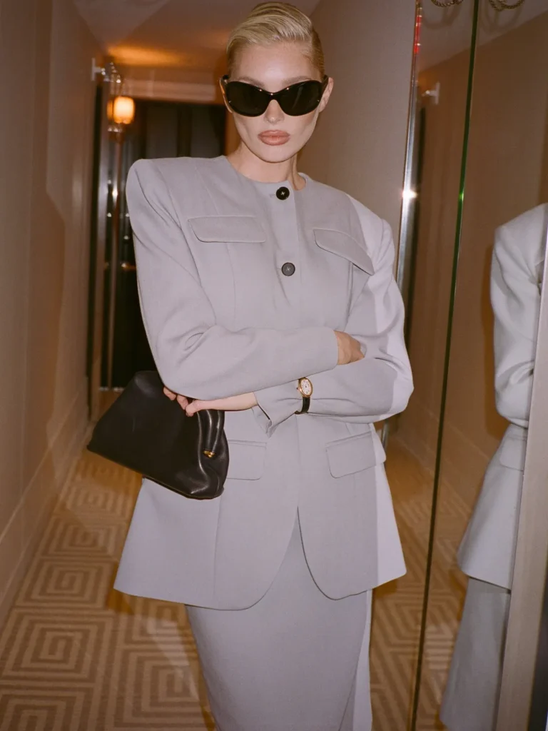 The Pale Gray Skirt Suit With Strong Shoulders