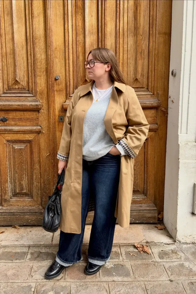 A Midsize Office Outfit Built on a Camel Trench Coat