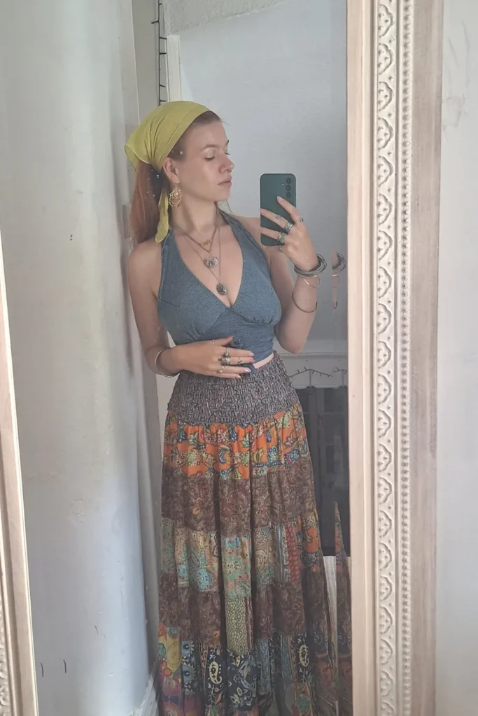 Paisley Patchwork Tiered Skirt With a Dusty Blue Top