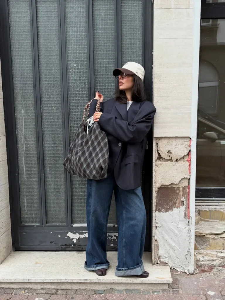 An Oversized Charcoal Blazer With Deep Cuffed Jeans