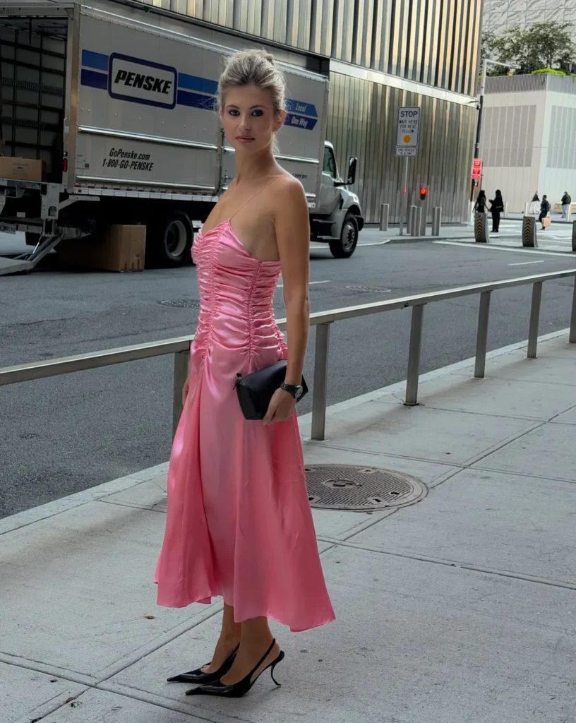 Pink Satin With Black Accessories