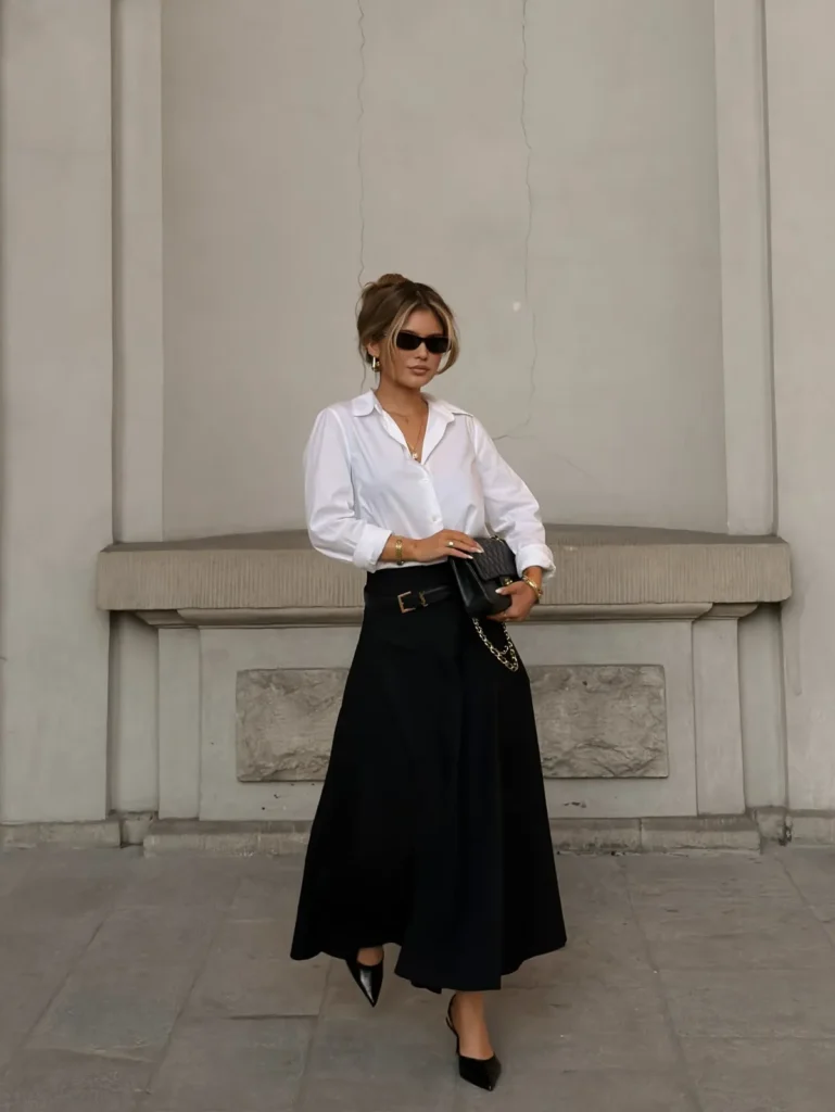 The White Shirt and Black Maxi Skirt