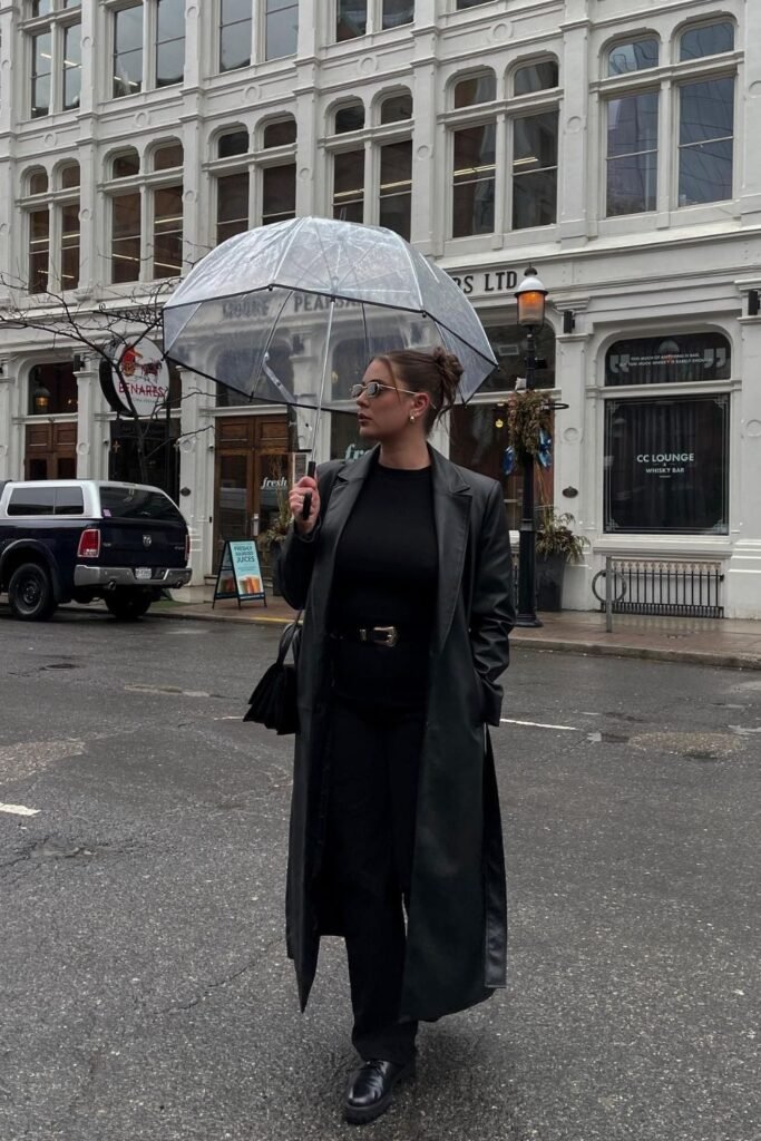 A Full Length Leather Trench in All Black