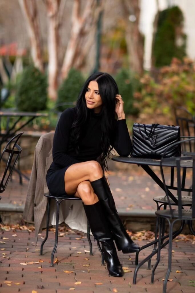 Black Turtleneck Dress With Knee High Boots