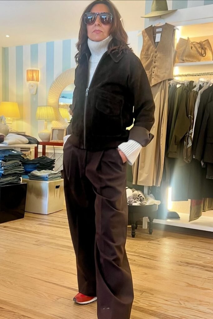 Brown Velvet Bomber Over Wide Chocolate Trousers
