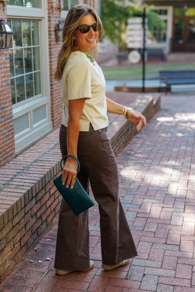 Flared Brown Denim With Cream and Teal