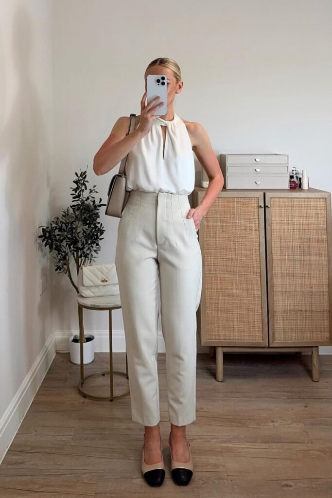 Halter Keyhole Top and Cream Trousers