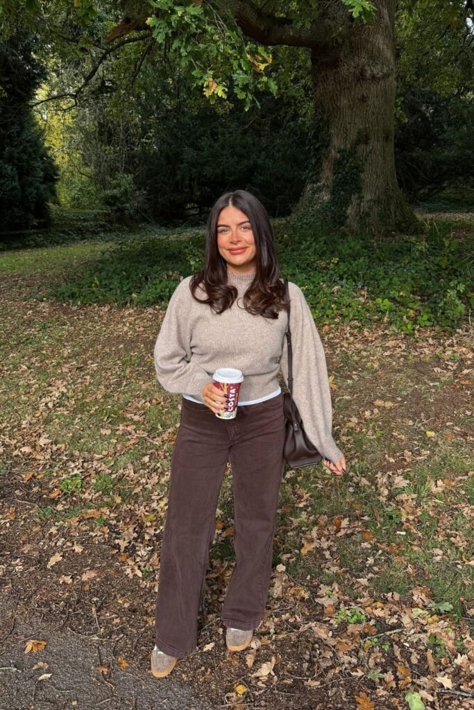 Oatmeal Knit Over Brown Corduroy Wide Legs