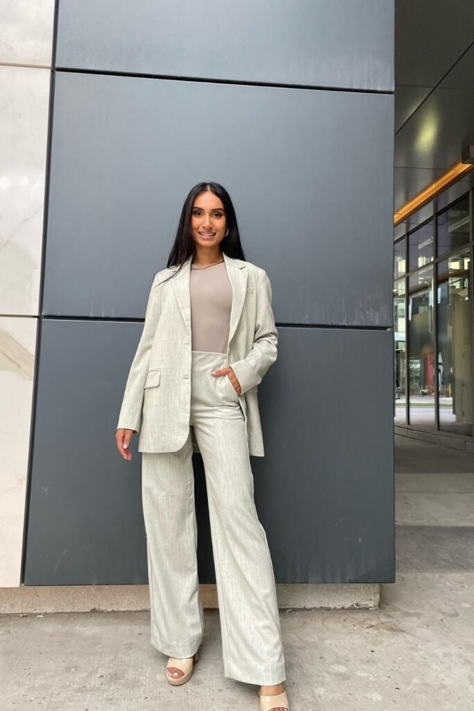 Oatmeal Linen Suit With a Fitted Top
