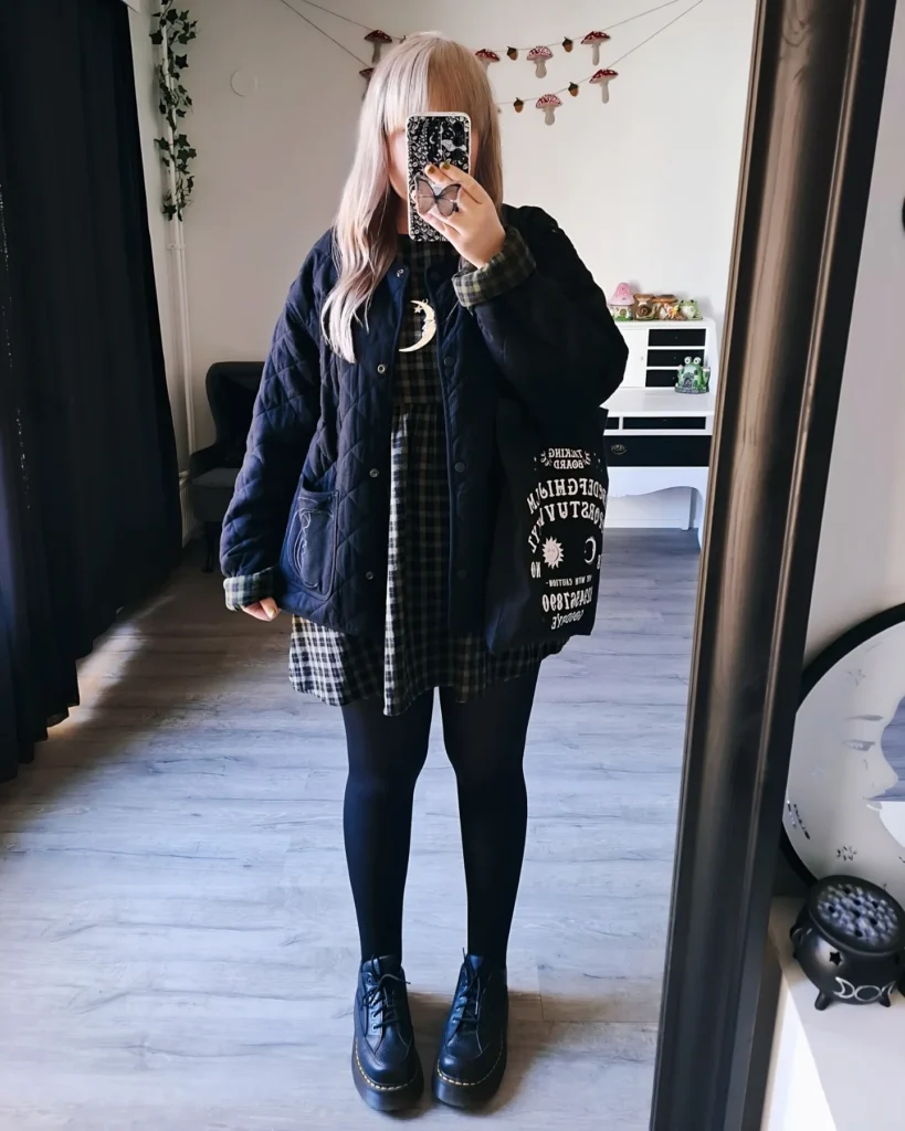Oversized Plaid Shirt With a Quilted Jacket